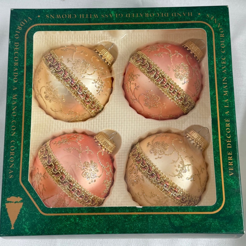 VTG Krebs Christmas Ornaments Rose Gold Glass Balls West Germany Set of 4